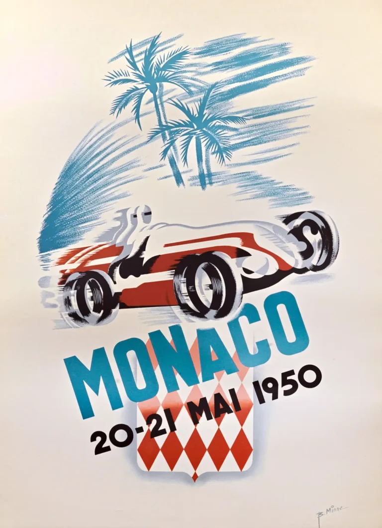 Monaco Grand Prix Poster with 1950 Monaco Grand Prix race poster reprint with motorsport, MerchFuse vintage advertising wall art