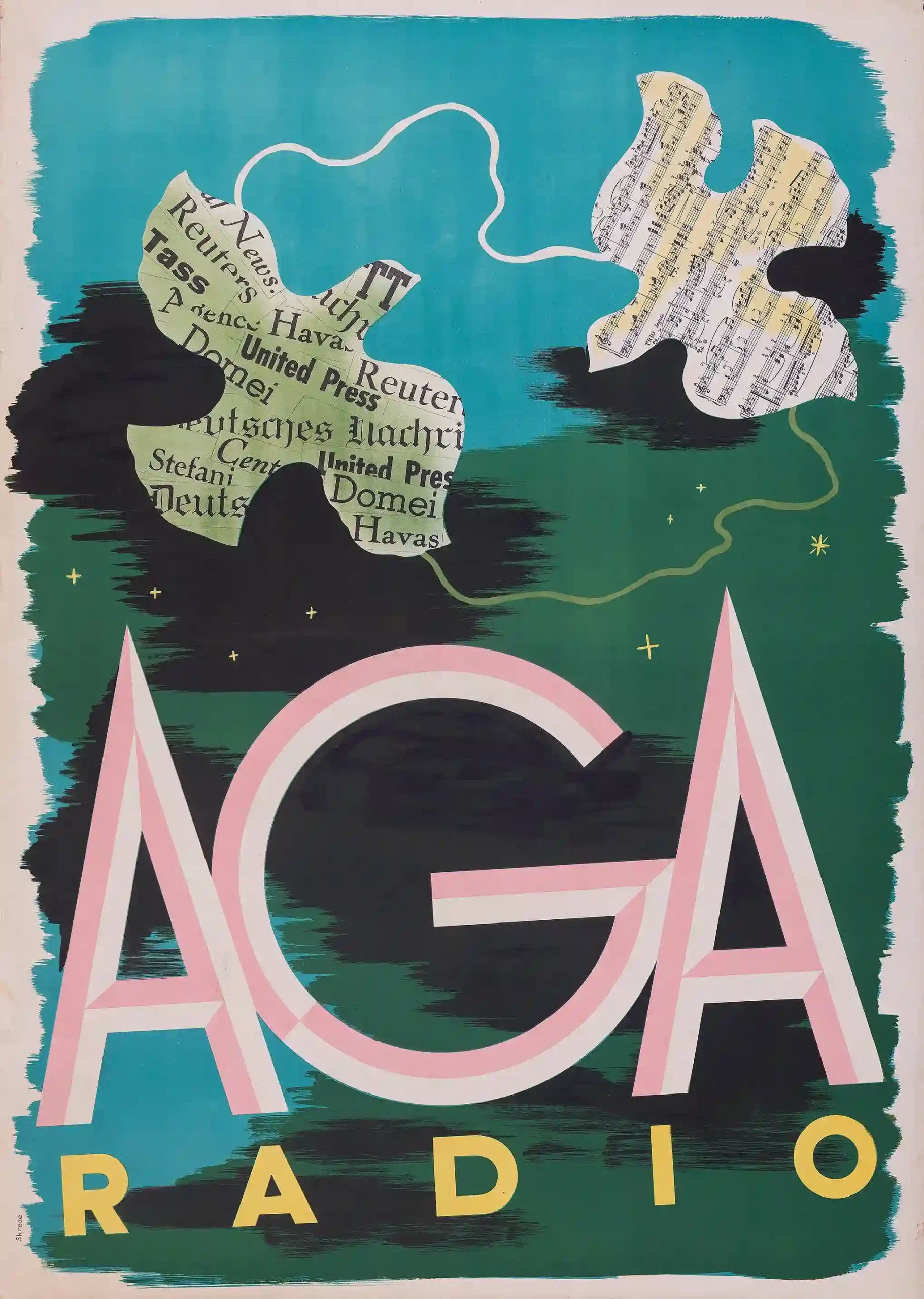 AGA Radio Poster with AGA Radio advertising from the 1940s with audio product, MerchFuse vintage advertising wall art