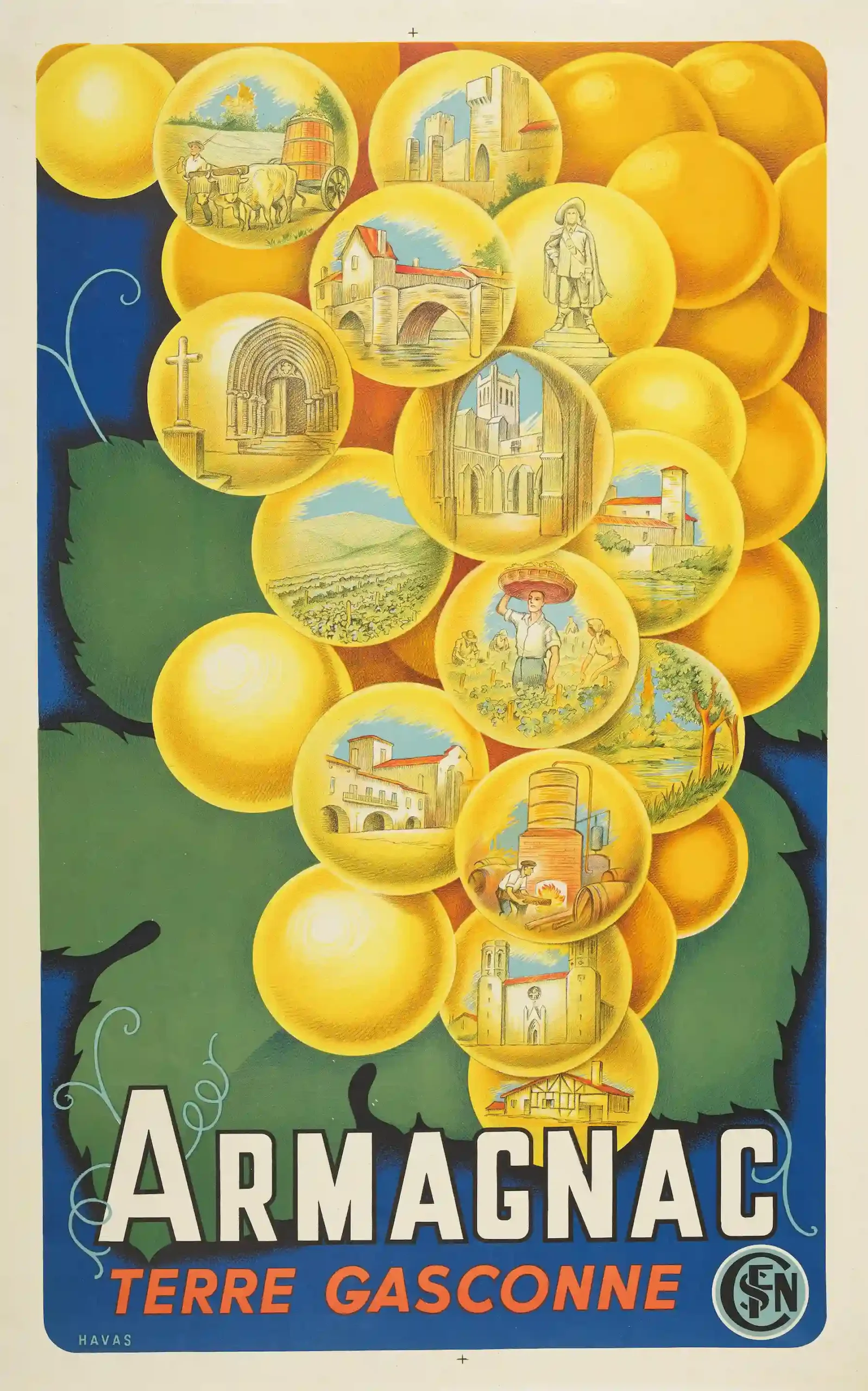 Armagnac Terre Gasconne Poster with André Galland Armagnac Terre Gasconne SNCF advertising, MerchFuse vintage advertising wall art