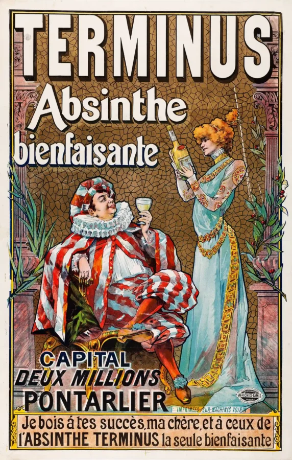 Absinthe Terminus Poster with Absinthe Terminus advertising from the early 1890s with, MerchFuse vintage advertising wall art