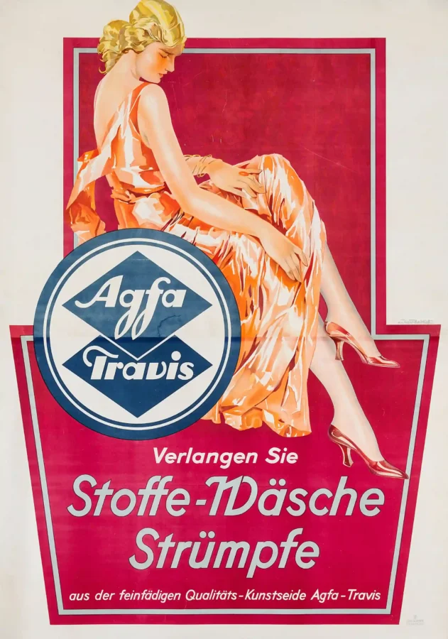 Agfa Travis Stockings Poster with Agfa Travis Stockings advertising from 1931 with fashion, MerchFuse vintage advertising