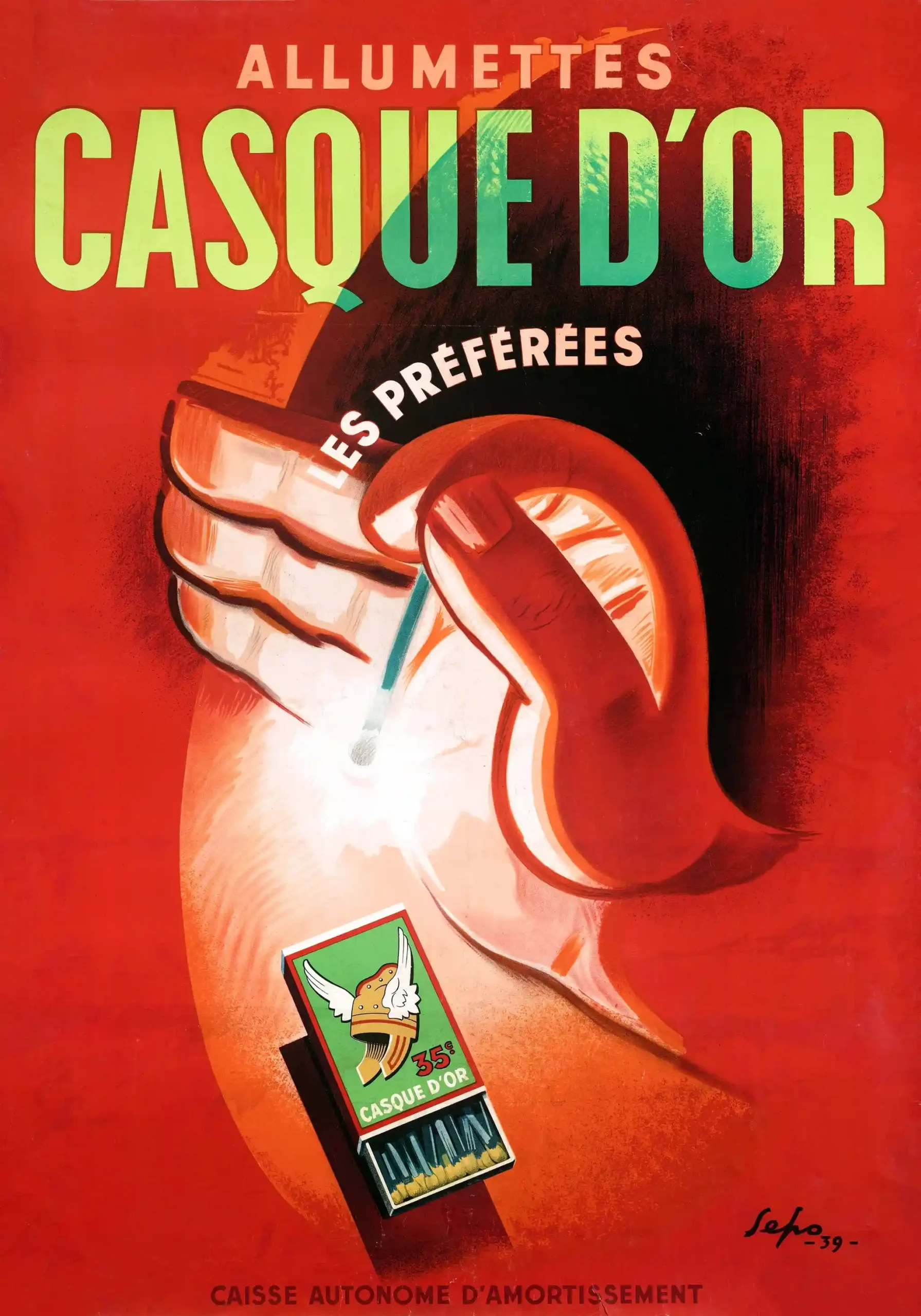 Casque Dor Matches Poster with Allumettes Casque D'Or match advertising from 1939, MerchFuse vintage advertising wall art