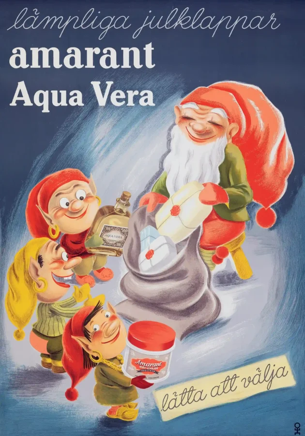 Amarant Aqua Vera Poster with Amarant Aqua Vera advertising from the 1940s with beverage, MerchFuse vintage advertising wall