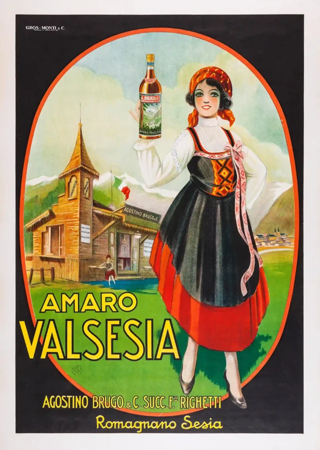 Amaro Valsesia Poster with Amaro Valsesia advertising from the 1920s with Italian, MerchFuse vintage advertising wall art