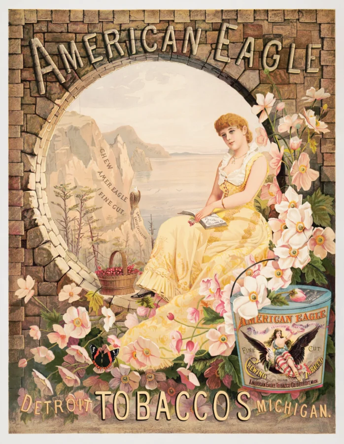 American Eagle Tobacco Poster with American Eagle chew and cavendish tobacco advertising from, MerchFuse vintage advertising