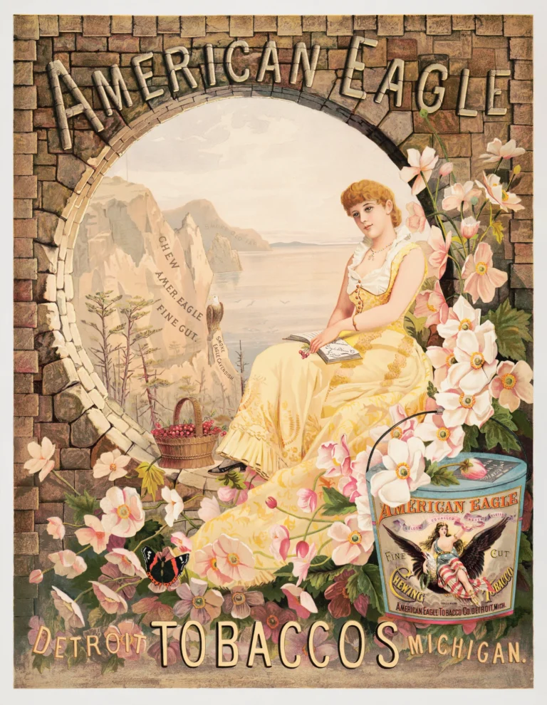 American Eagle Tobacco Poster with American Eagle chew and cavendish tobacco advertising from, MerchFuse vintage advertising wall