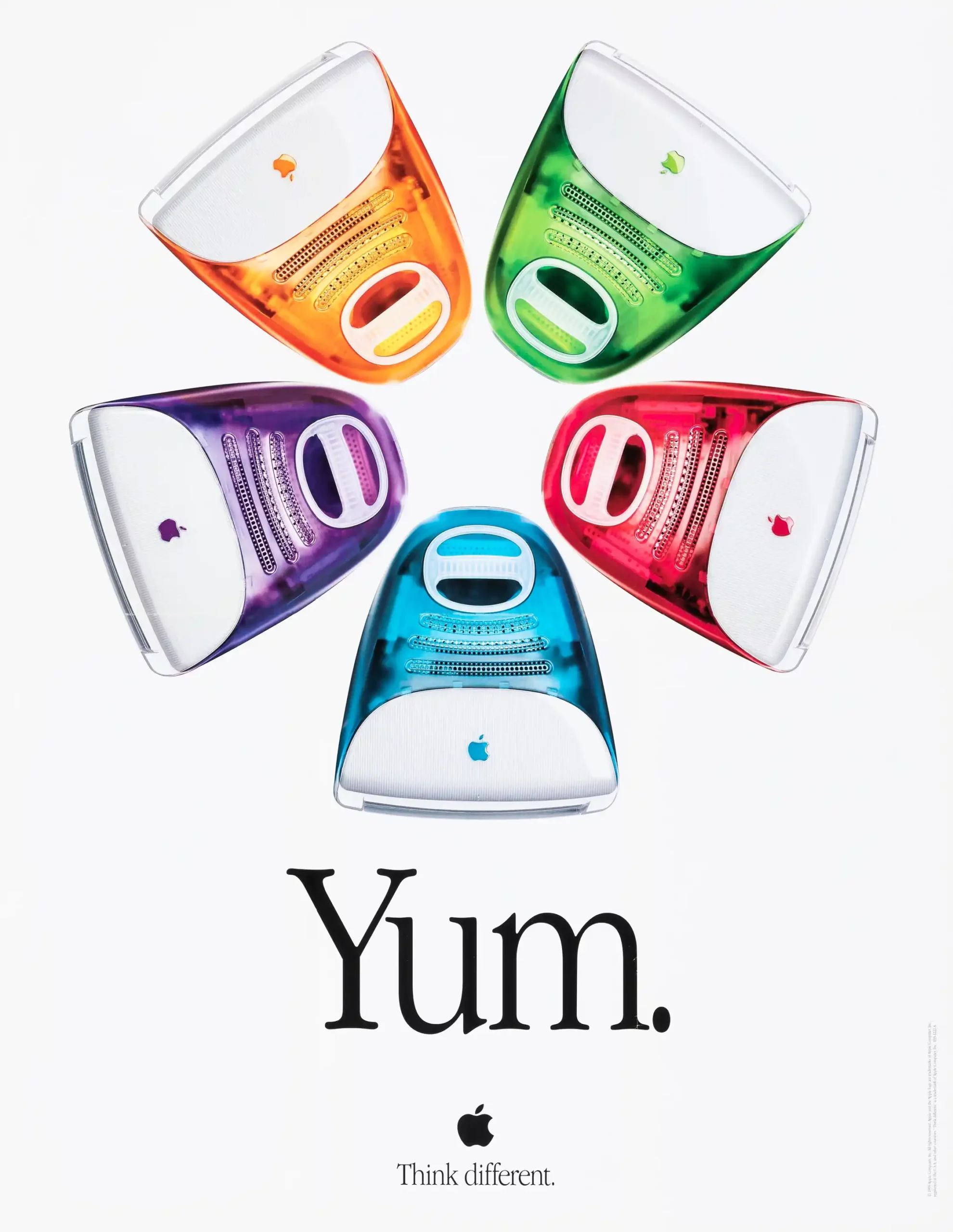 Apple Imacs Poster artwork showing Apple iMacs advertising from 1999 with colorful, sold by MerchFuse as vintage wall art