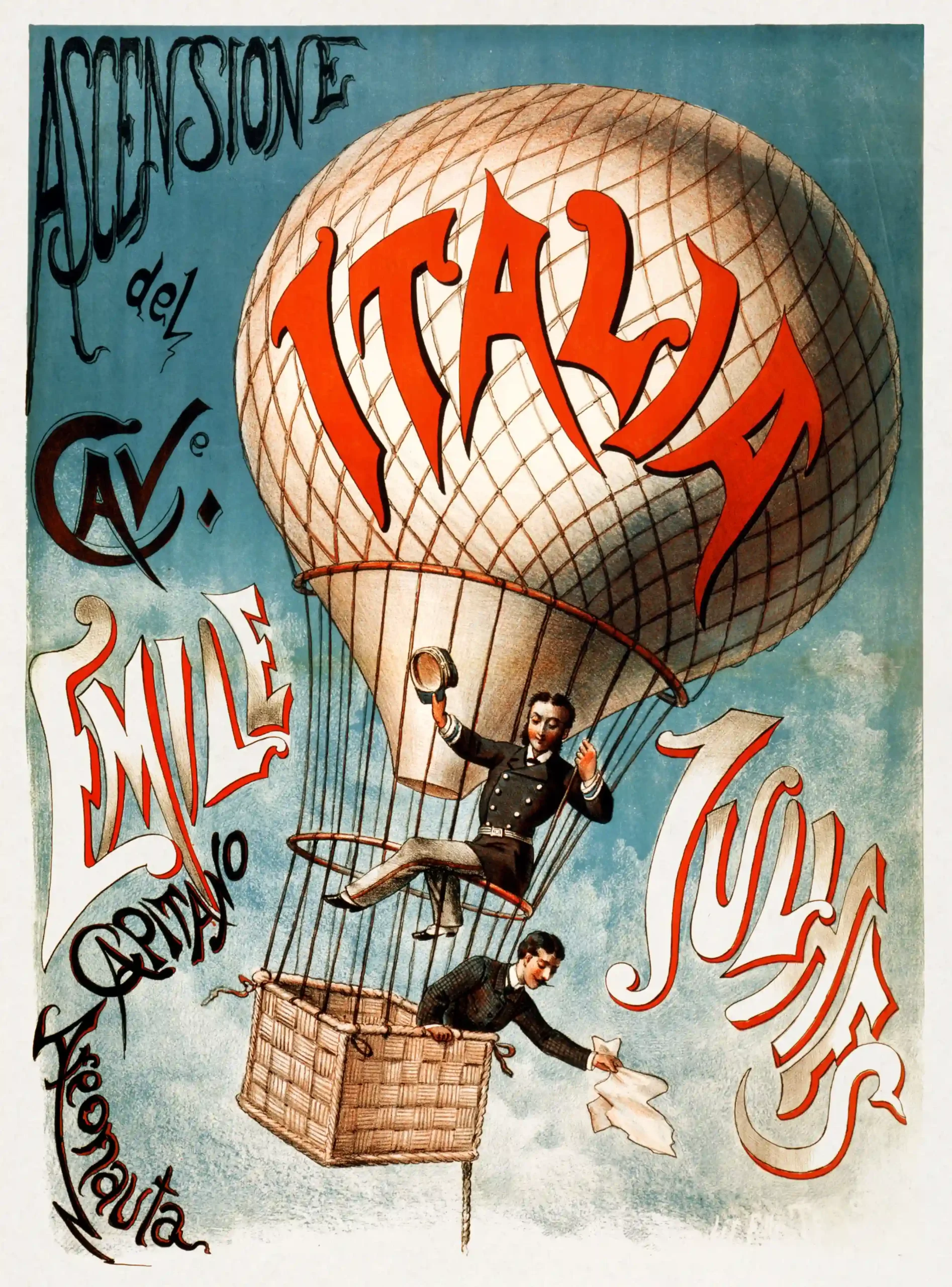 Emile Julhes Flight Poster with early flight poster for Ascensione del Cavaliere Emile, MerchFuse vintage advertising wall art