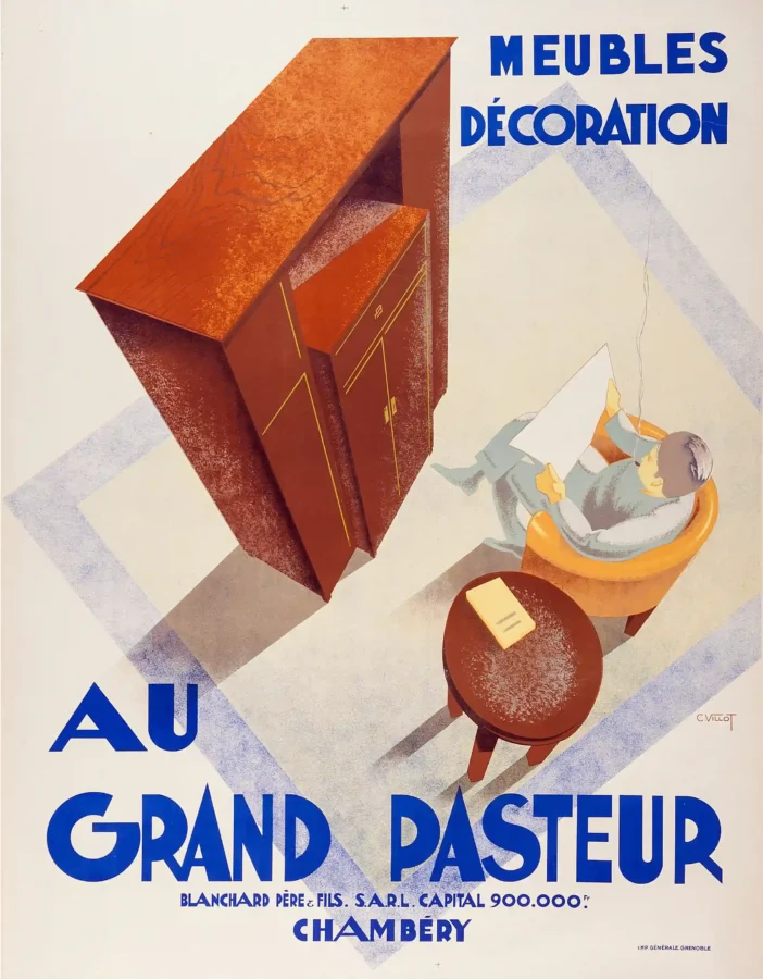 Au Grand Pasteur Poster with Au Grand Pasteur advertising poster from 1935 with French, MerchFuse vintage advertising wall art