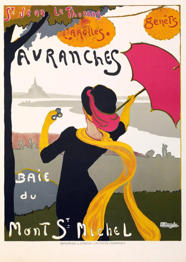 Avranches Mont Saint Michel Poster with Avranches and Baie du Mont St Michel travel advertising, MerchFuse vintage