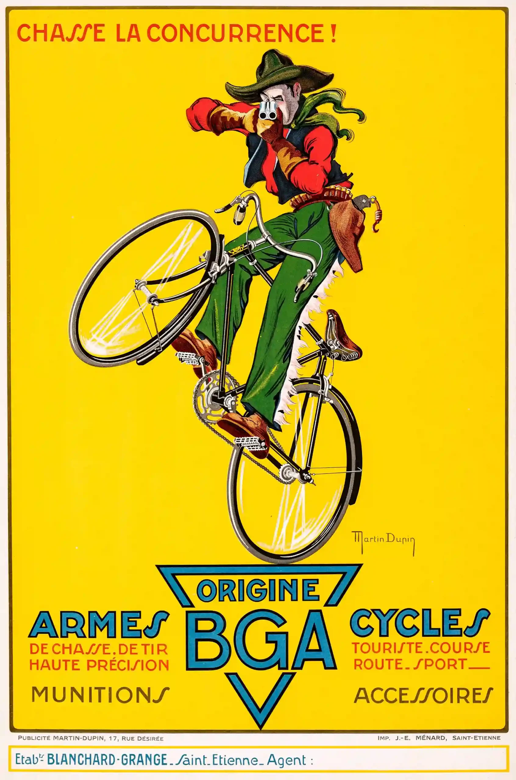BGA Armes Cycles Poster with BGA Armes Cycles advertising from the 1930s with bicycle, MerchFuse vintage advertising wall art