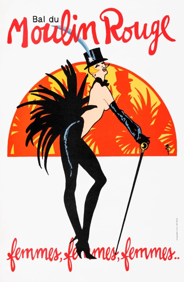 Moulin Rouge Cabaret Poster with Bal du Moulin Rouge advertising from the 1970s with French, MerchFuse vintage advertising wall ar