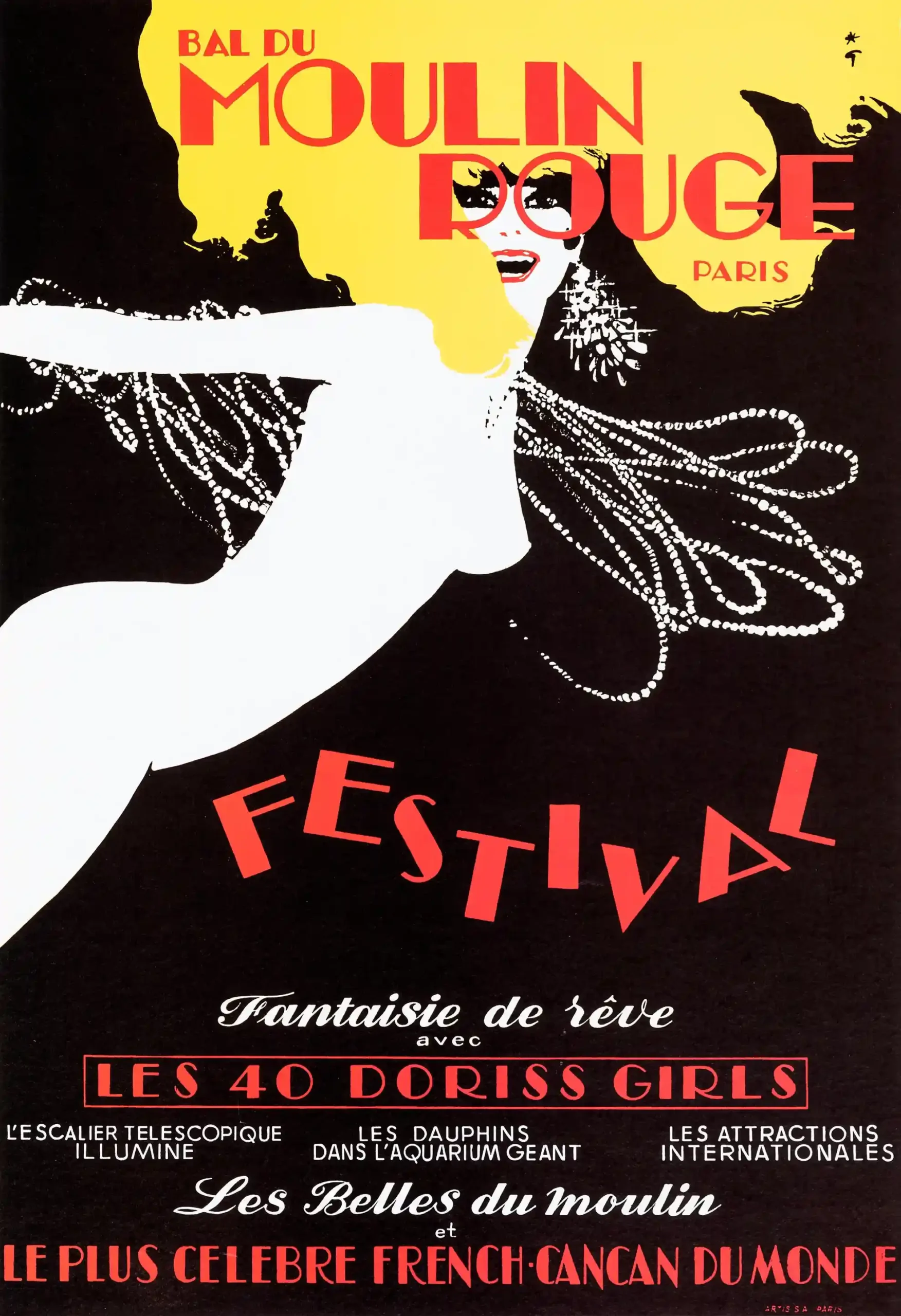 Moulin Rouge Dance Poster with Bal du Moulin Rouge advertising from the 1970s with cabaret, MerchFuse vintage advertising wall art