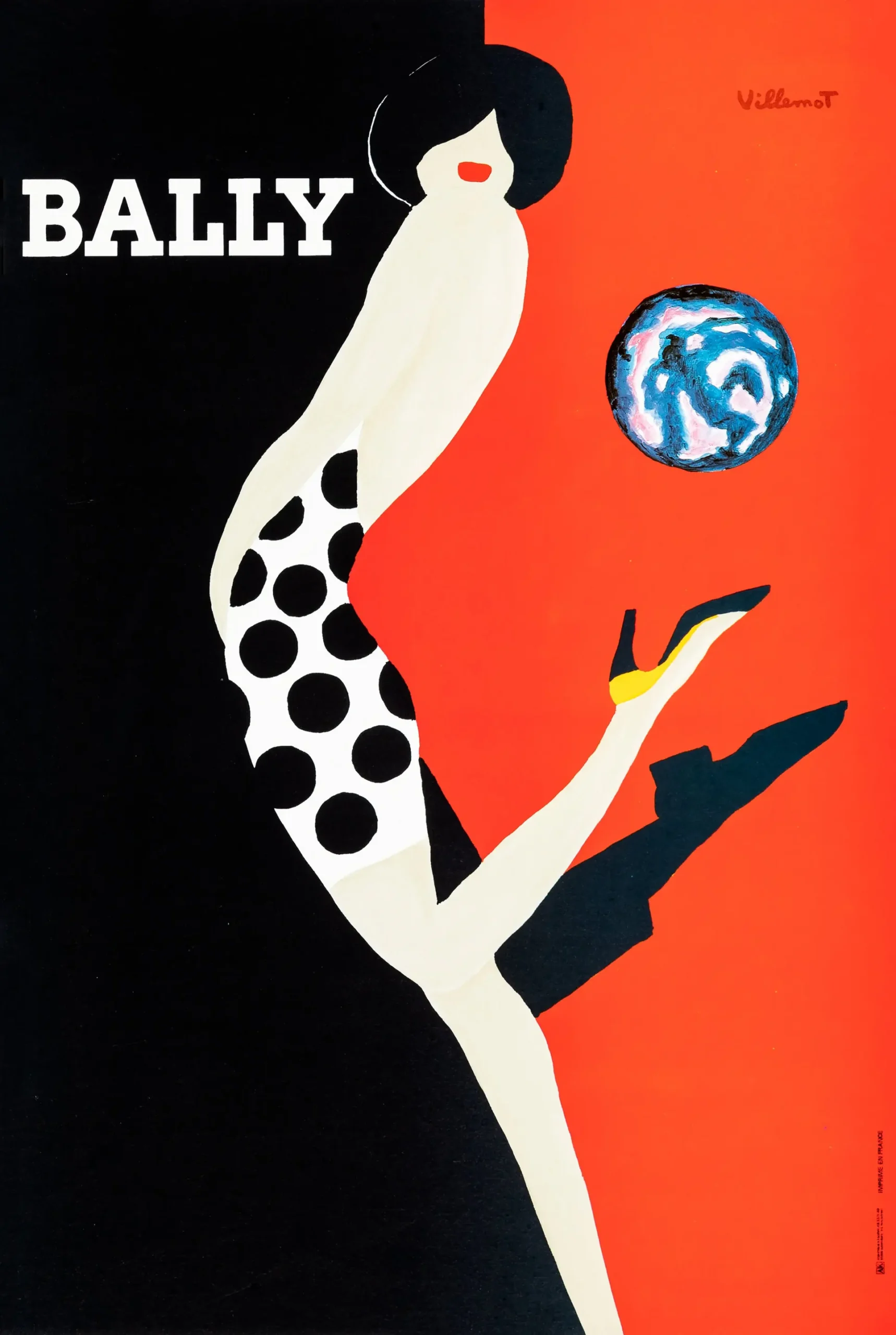 Bernard Villemot Bally Poster with Bally shoe advertising by Bernard Villemot from 1989, MerchFuse vintage advertising wall art