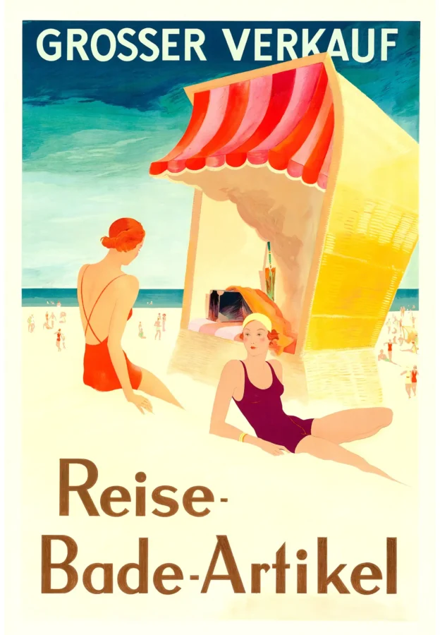 1930s Bathing Suit Poster with 1930s bathing suit advertisement with swimwear theme and, MerchFuse vintage advertising wall