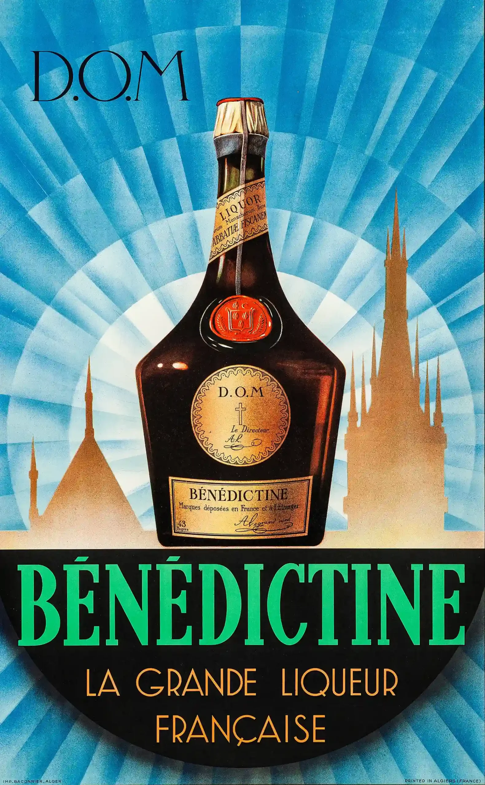Benedictine Liqueur Poster with Benedictine liqueur advertising from the 1950s with, MerchFuse vintage advertising wall art