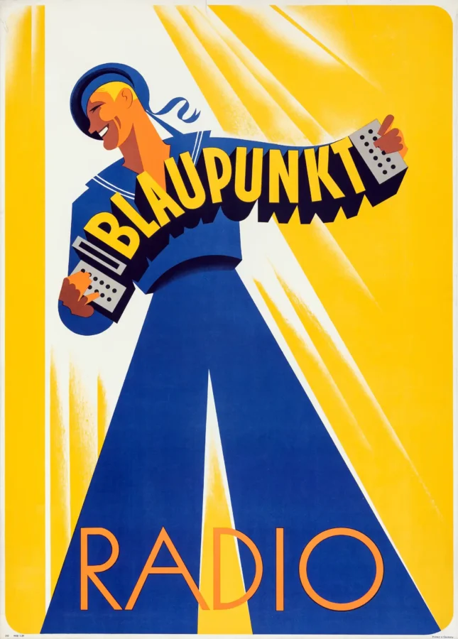 Blaupunkt Radio Poster with Blaupunkt radio advertising from the 1930s with period, MerchFuse vintage advertising wall art
