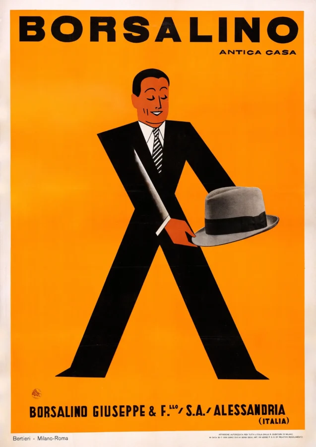 Borsalino Hat Poster with Borsalino Giuseppe Fratello hat advertising from 1936, MerchFuse vintage advertising wall art