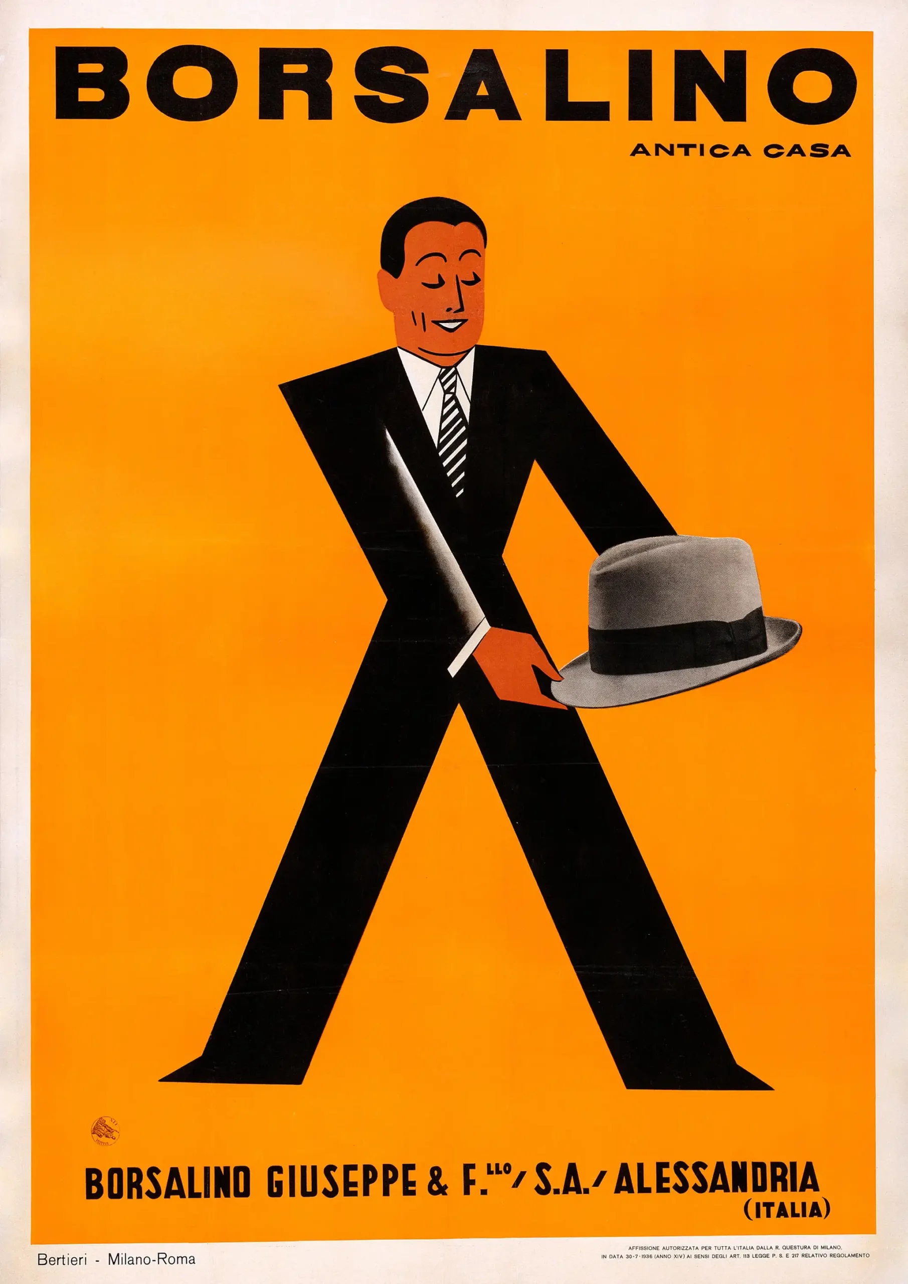Borsalino Hat Poster with Borsalino Giuseppe Fratello hat advertising from 1936, MerchFuse vintage advertising wall art