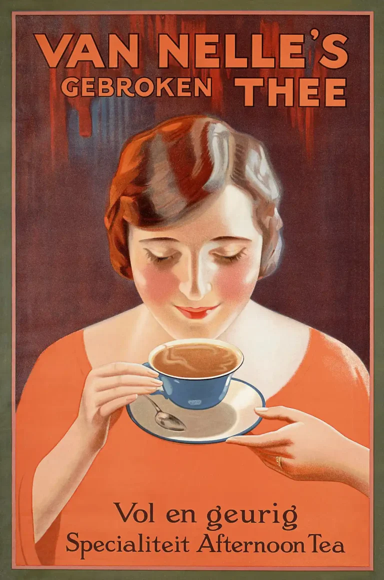 Broken Tea Poster artwork showing tea advertising text reading full and fragrant with, sold by MerchFuse as vintage wall art