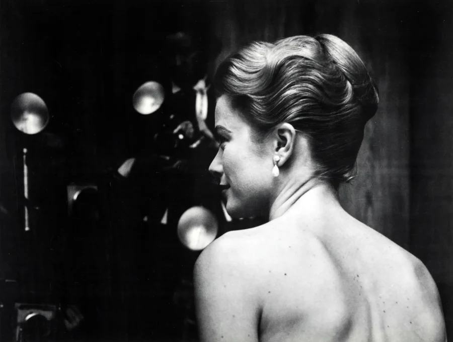 Grace Kelly print with 1955 Leigh Wiener-style portrait, soft lighting and composed monochrome detail