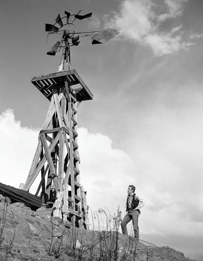 James Dean windmill poster from Giant with a ranch tower, open sky, and Jett Rink.