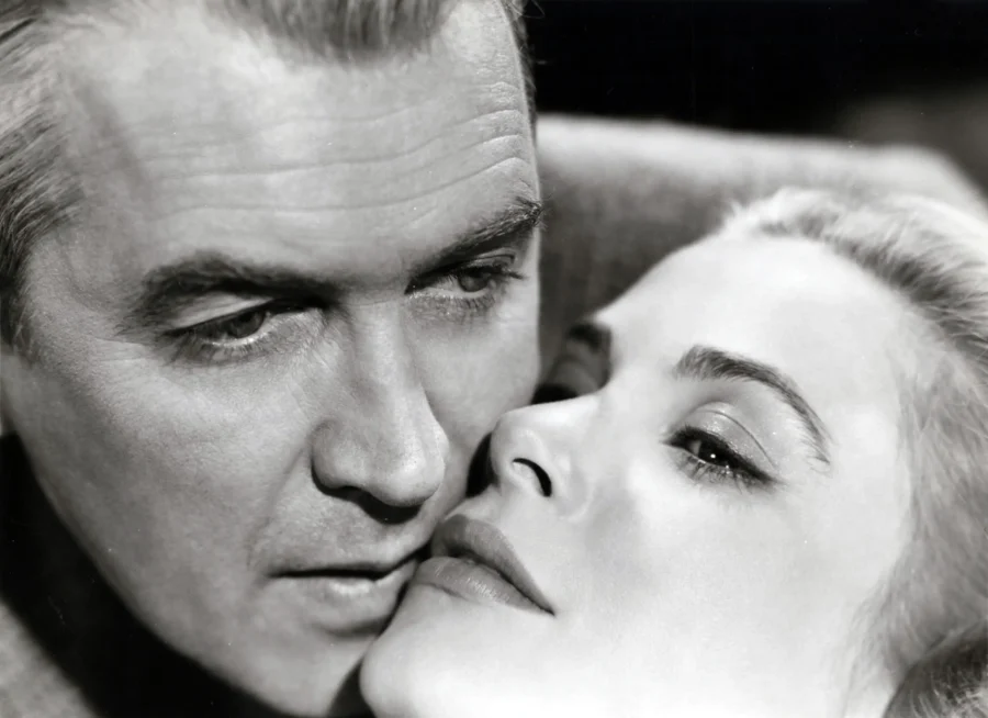 Rear Window poster with James Stewart and Grace Kelly in a 1954 Paramount film image, MerchFuse print