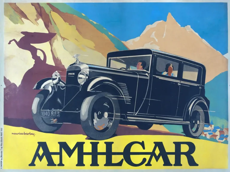 Amilcar Maurice Barbey Poster with Maurice Barbey Amilcar advertising artwork with French, MerchFuse vintage advertising wall art