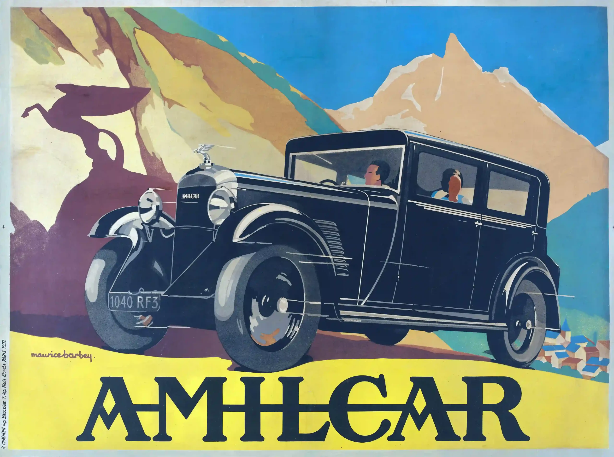 Amilcar Maurice Barbey Poster with Maurice Barbey Amilcar advertising artwork with French, MerchFuse vintage advertising wall art