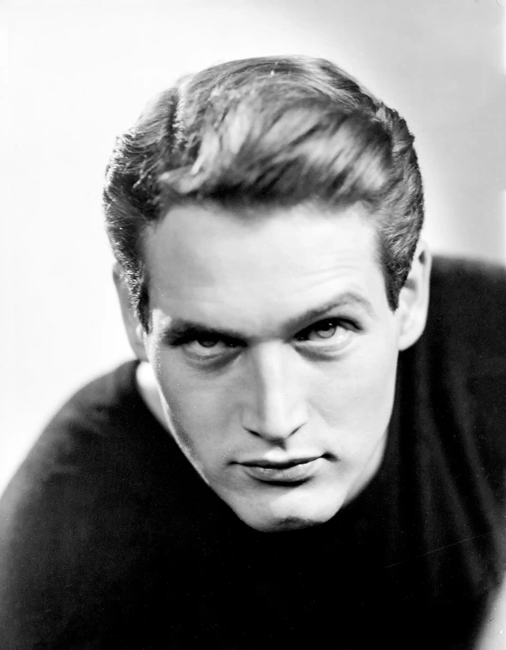 Paul Newman 1950s Close-up — tight 1950s close-up shows Paul Newman with an intense expression and