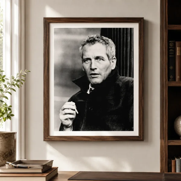 Paul Newman England 1973 Poster, Black Coat Portrait Photography Print