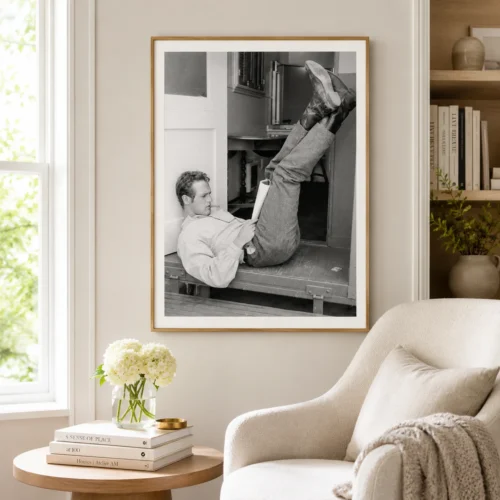 Paul Newman Reading The New Yorker Poster, 1958 Candid Photography Print