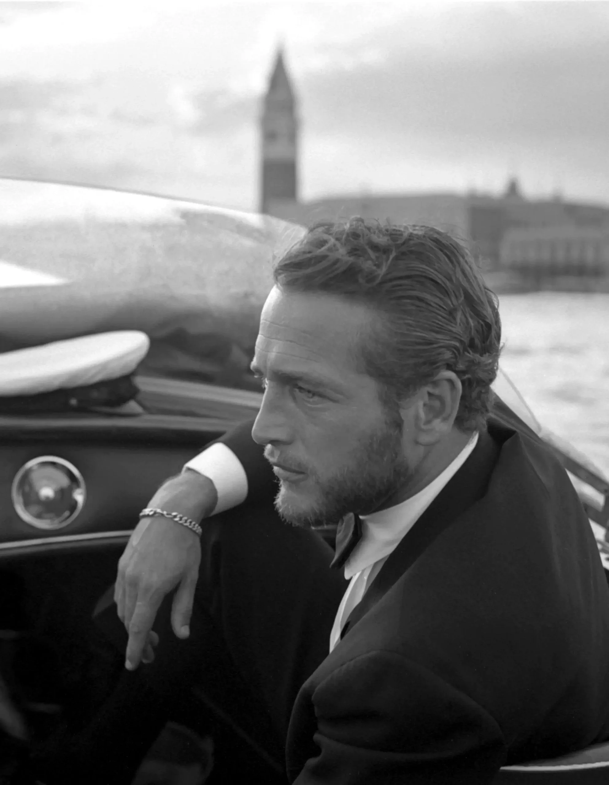 Paul Newman Riva Venice — paul Newman is shown aboard a Riva in Venice, creating a