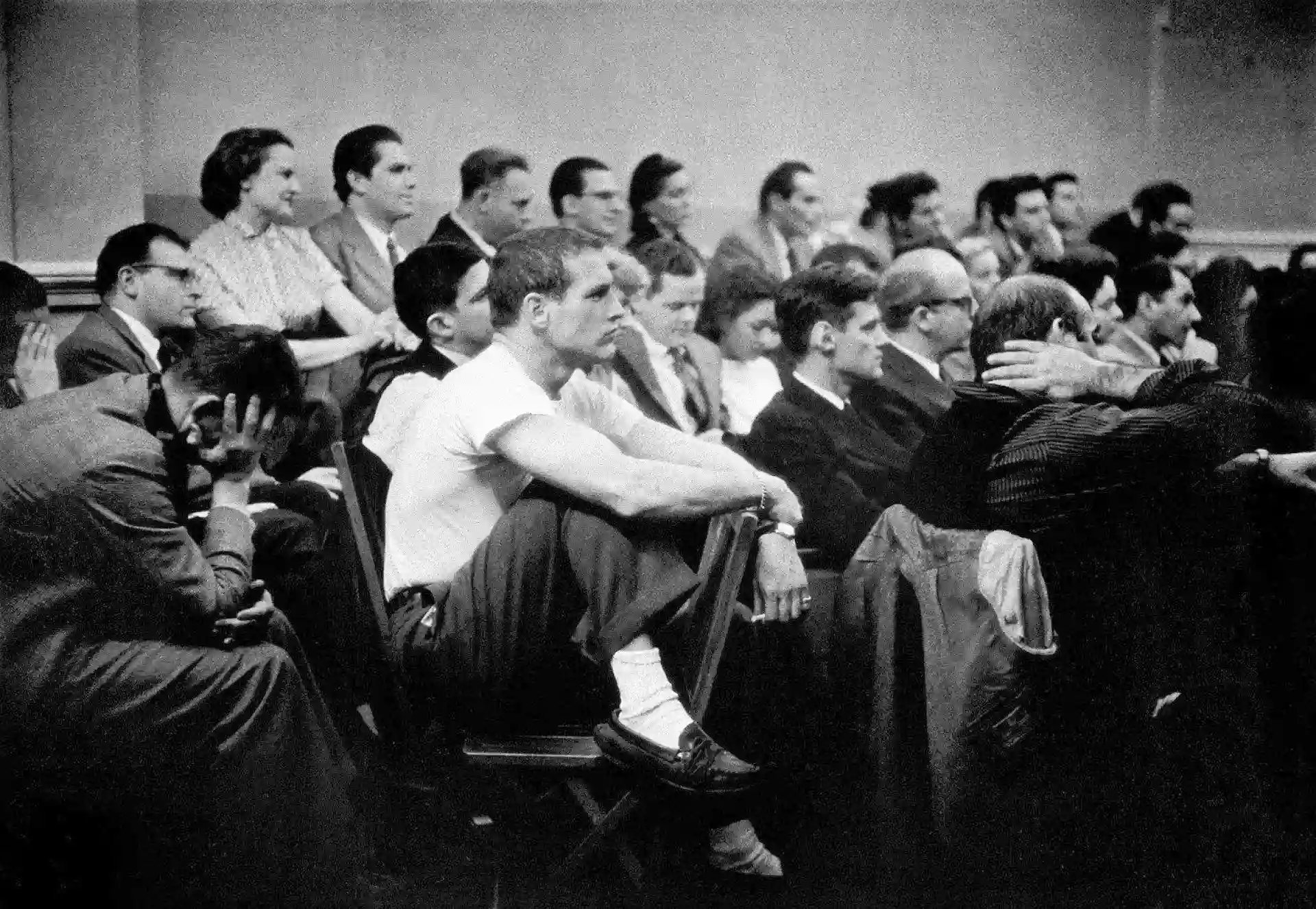 Paul Newman Actors Studio — 1955 New York Actors Studio photograph shows Paul Newman seated among