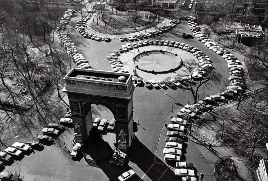 Andre Kertesz poster showing a public demonstration against a parking ban.