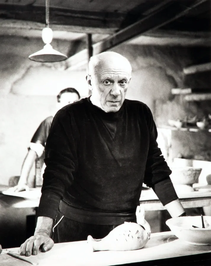 Andre Villers poster showing Pablo Picasso making ceramics in 1953.