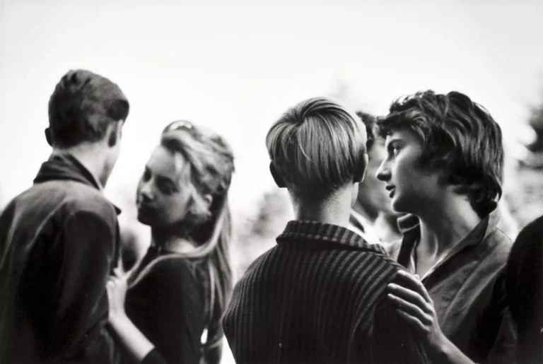 Clean artwork view of Vintage French Dance Photography Print, Janine Niépce, Open-Air Ball 1959. Colour or black and white? Black and white — a gelatin-silver image, reproduced in soft monochrome with no added colour. Is it an original vintage print?