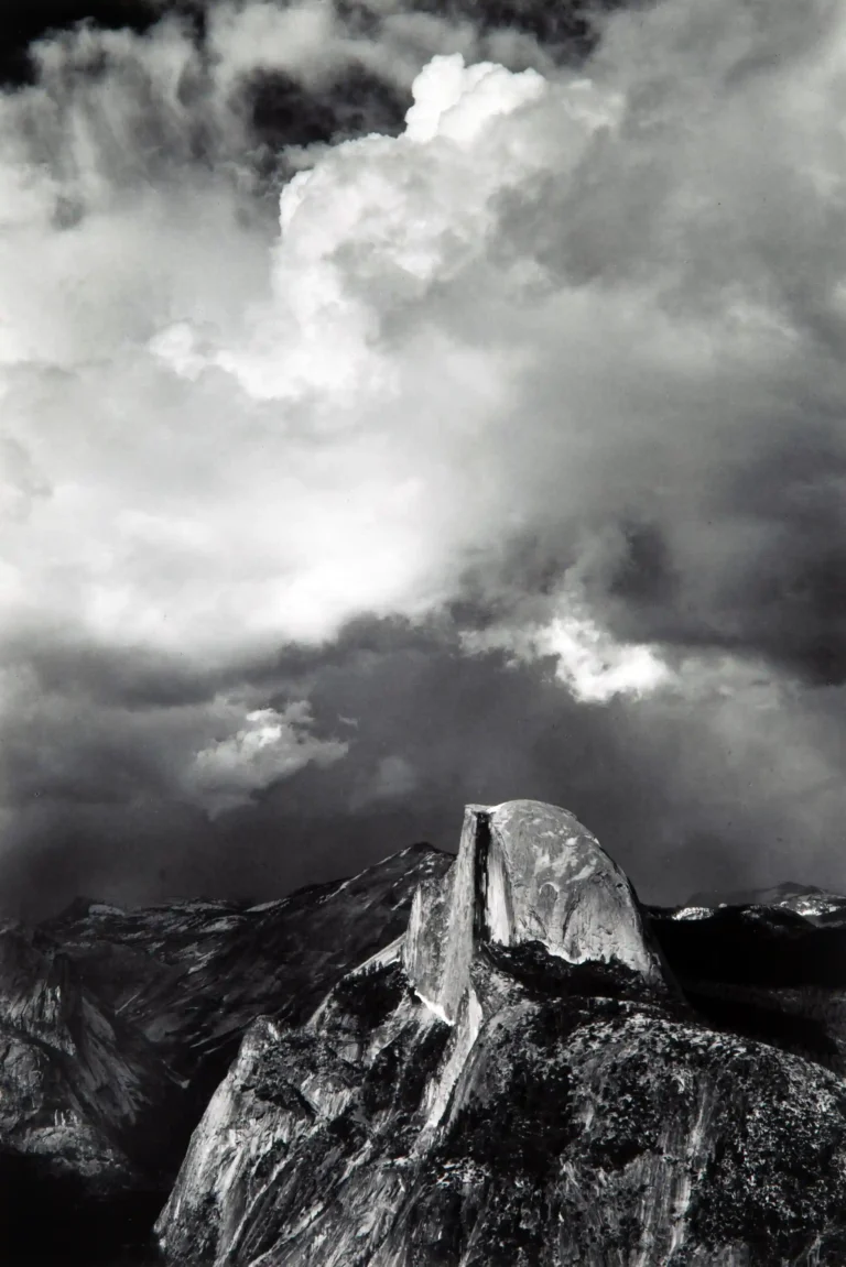 Clean artwork view of Half Dome Thunderstorm Poster, Ansel Adams 1947 Photography Print. Half Dome Thunderstorm Poster keeps the product focused on what is actually in the picture. Ansel Adams’ Half Dome From Glacier Point During A Yosemite.