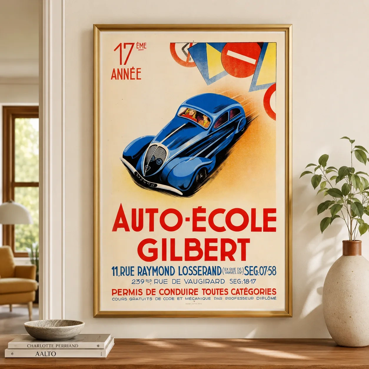 Auto Ecole Gilbert — auto Ecole Gilbert Poster, 1930s Motorsport Wall Art Print presents