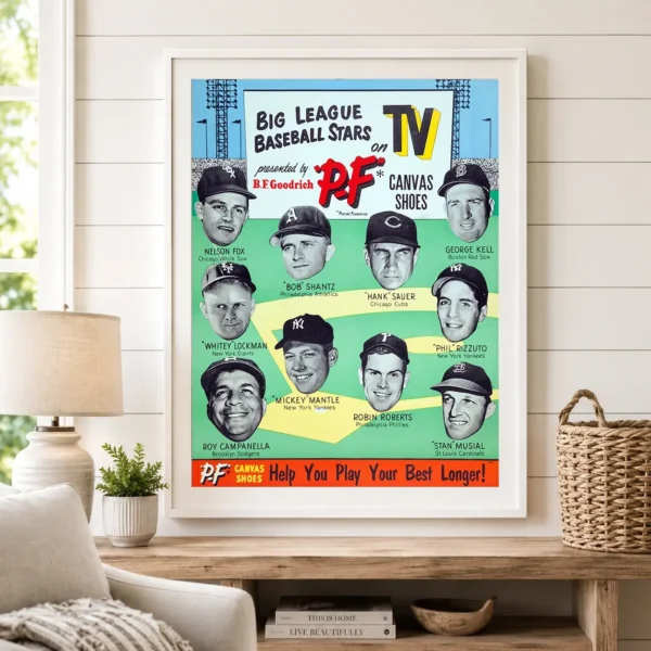 PF Flyers Baseball Poster, 1953 Sports Advertising Print