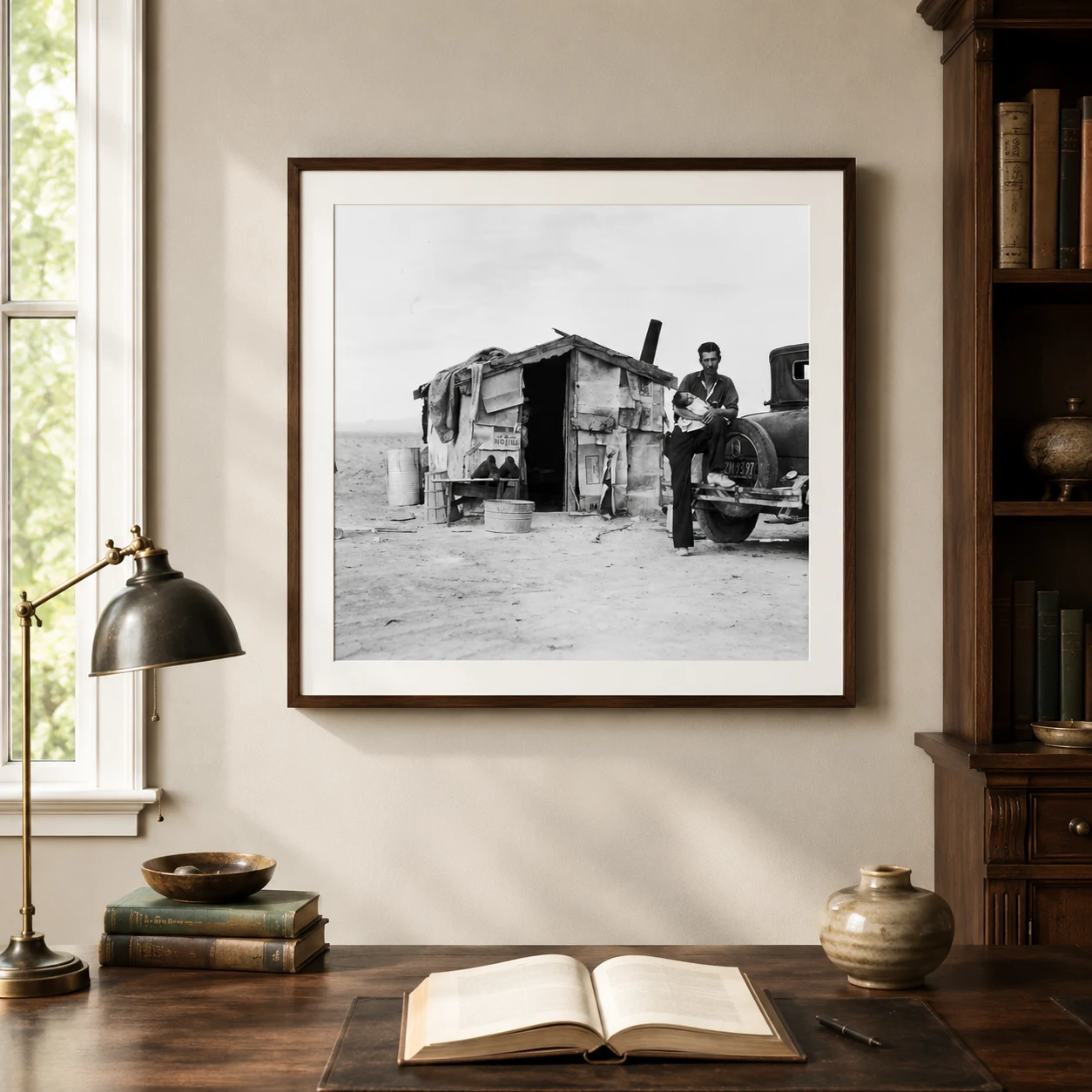 Dorothea Lange poster showing migrant field-worker home scene, 2026 - 28x40 inches