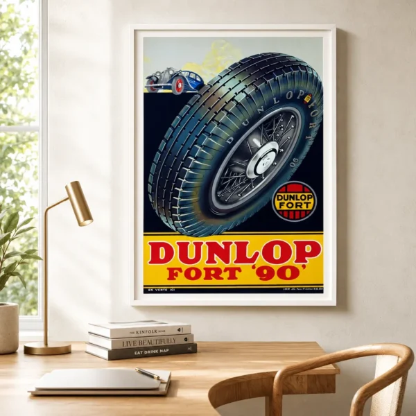 Dunlop Fort 90 Poster, 1930s Motorsport Wall Art Print