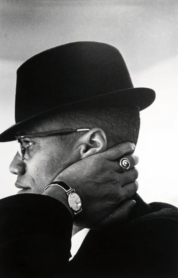 Malcolm Chicago Eve Arnold Photography Print showing Malcolm X Chicago Poster (1961) connects Eve Arnold