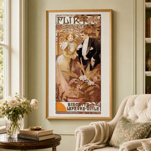 Alphonse Mucha Flirt Poster, Art Nouveau Wall Print