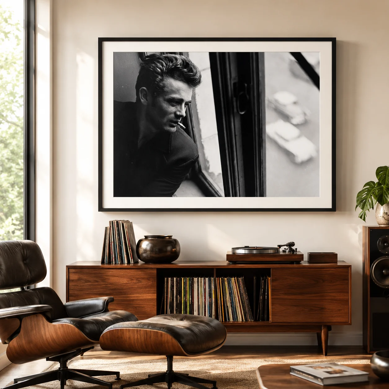 James Dean in Window with Cigarette by Roy Schatt — James Dean Photography Print