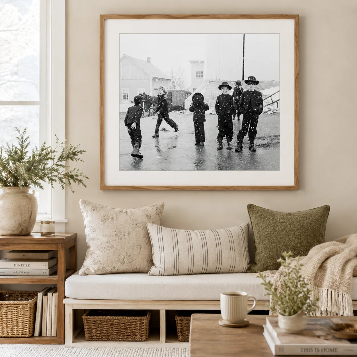 Amish Children Playing Snow George a Tice — frame-ready George A. Tice photography print featuring Amish Children