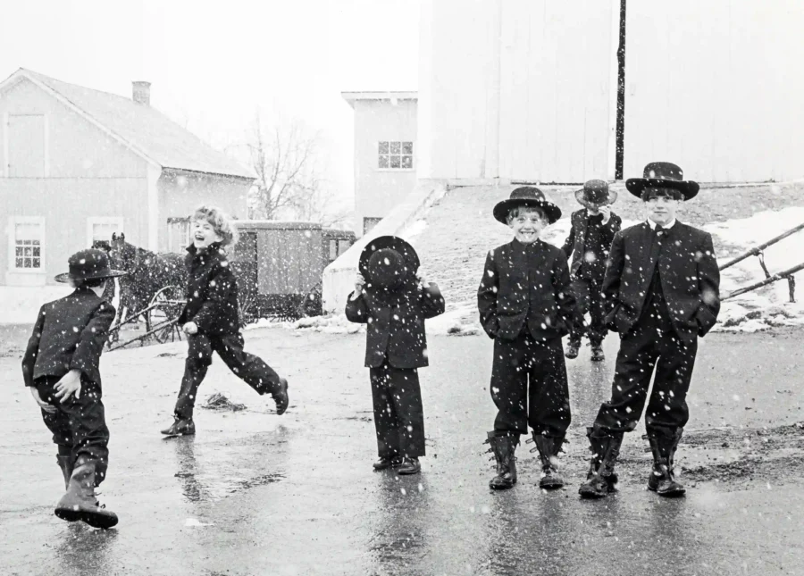 George A. Tice Amish Children Playing in Snow 1964 photography print on MerchFuse