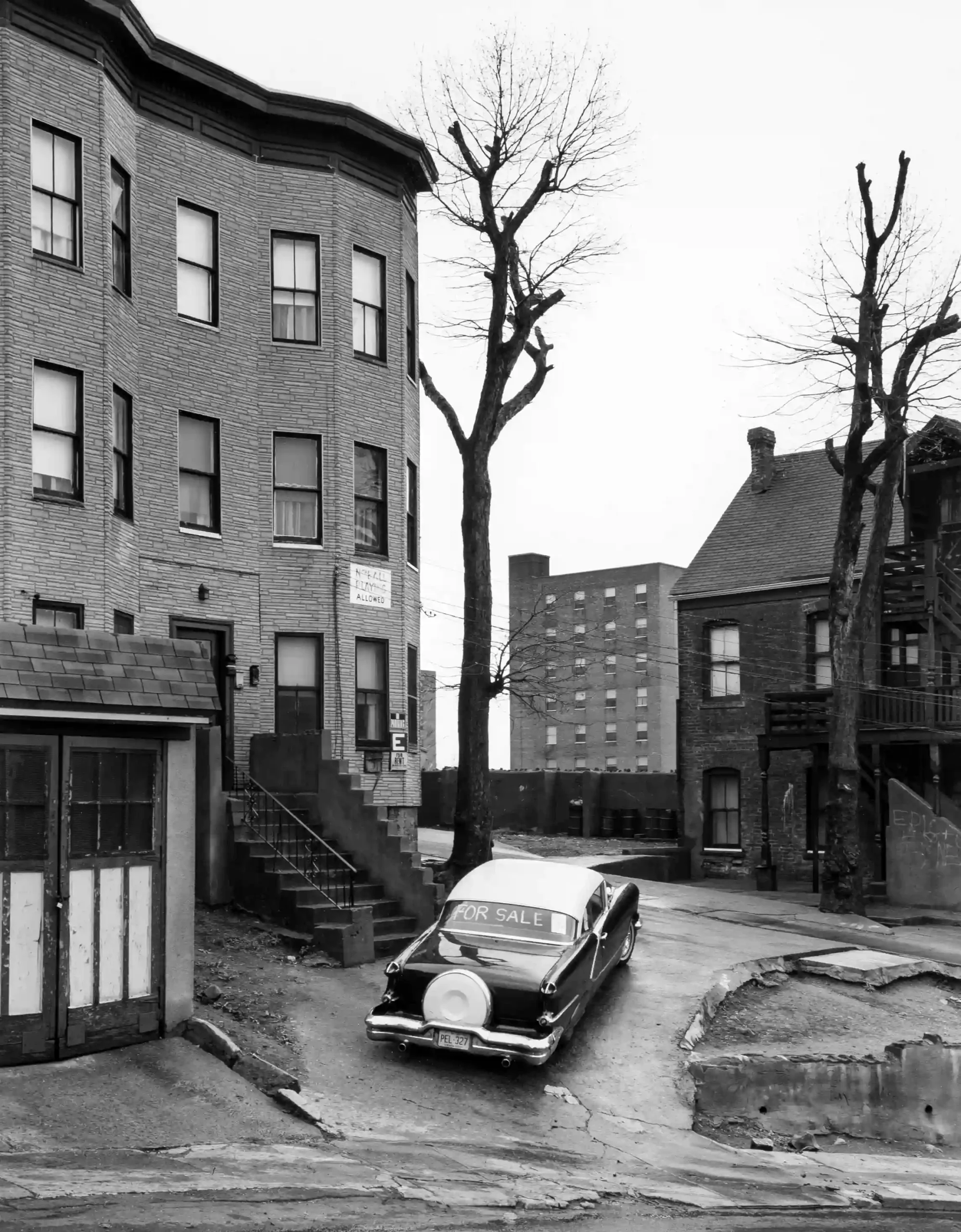 George Tice poster showing a car for sale in Paterson, New Jersey in 1969.