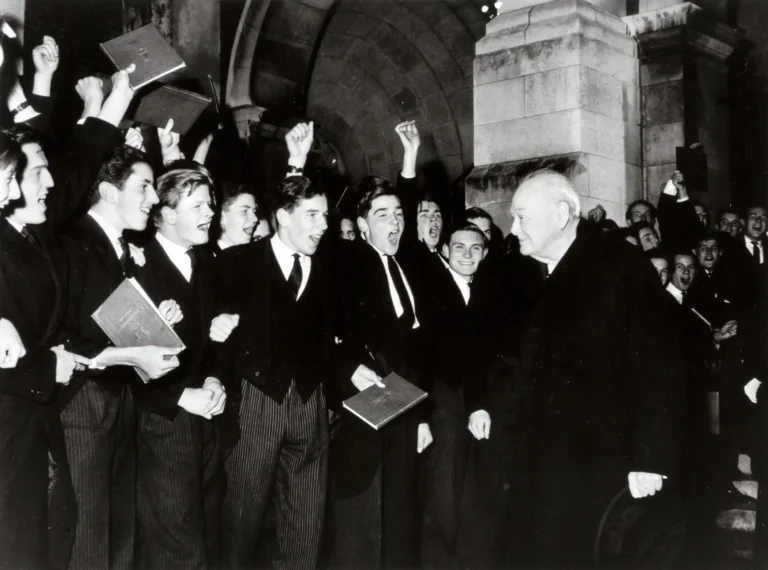 Harry Benson poster showing Winston Churchill at Harrow in 1964.