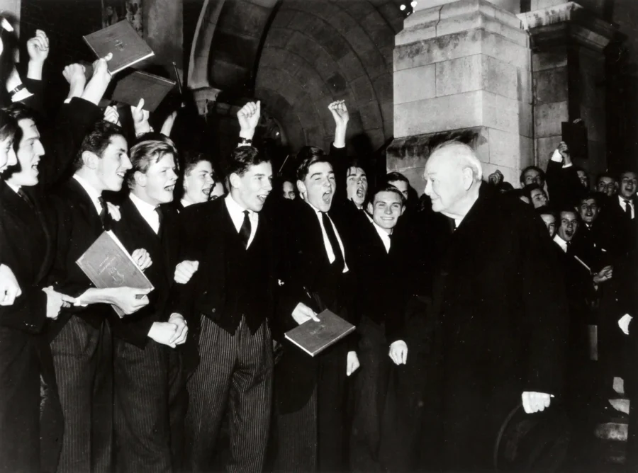 Harry Benson poster showing Winston Churchill at Harrow in 1964.